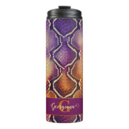 Monogrammed Paarse & Gouden Glinsterende Slangenhu Thermosbeker