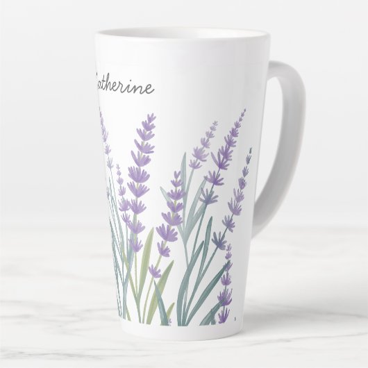 Monogrammed Paarse Lavendel Waterverf Floral Latte Mok (Rechterhoek)