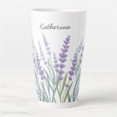 Monogrammed Paarse Lavendel Waterverf Floral Latte Mok (Voorkant)