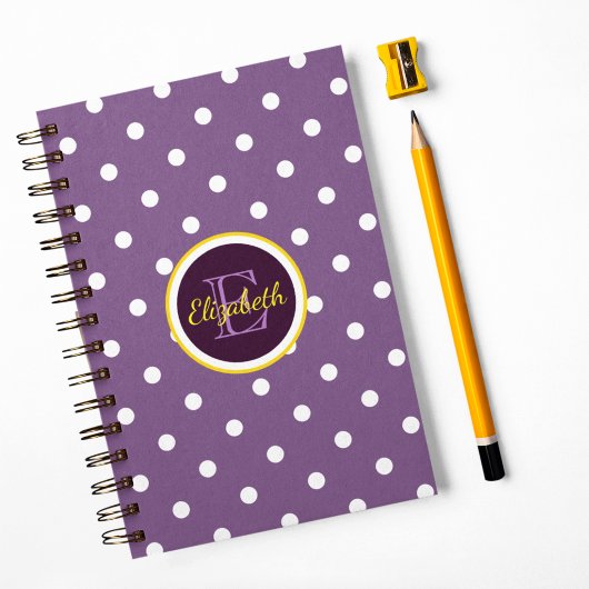 Monogrammed Paarse poka Dots Notitieboek