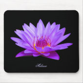 Monogrammed Paarse Water Lily Black Muismat (Voorkant)