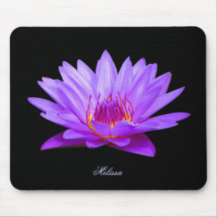 Monogrammed Paarse Water Lily Black Muismat