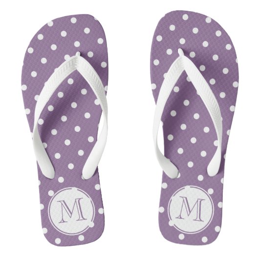 Monogrammed Paarse Witte Polka Dots Teenslippers (Voetbed)