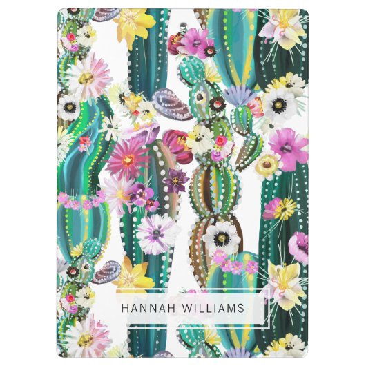 Monogrammed Painted Cactus Patterned Background Klembord (Achterkant)