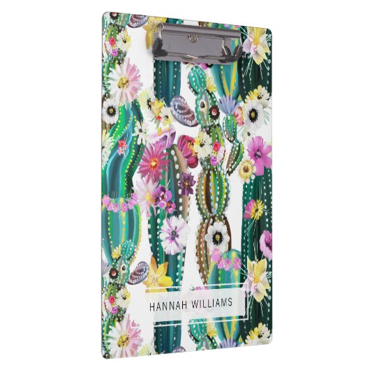 Monogrammed Painted Cactus Patterned Background Klembord (Rechts)
