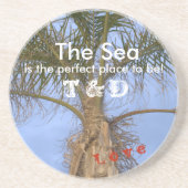 Monogrammed Palm Tree Drink Coasters Zandsteen Onderzetter (Voorkant)