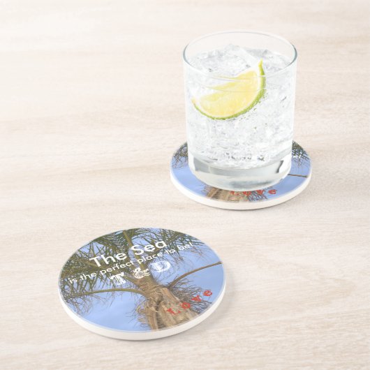 Monogrammed Palm Tree Drink Coasters Zandsteen Onderzetter (Zijkant)