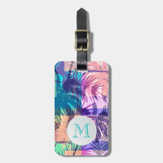 Monogrammed palmboom bagagelabel (Voorkant verticaal)