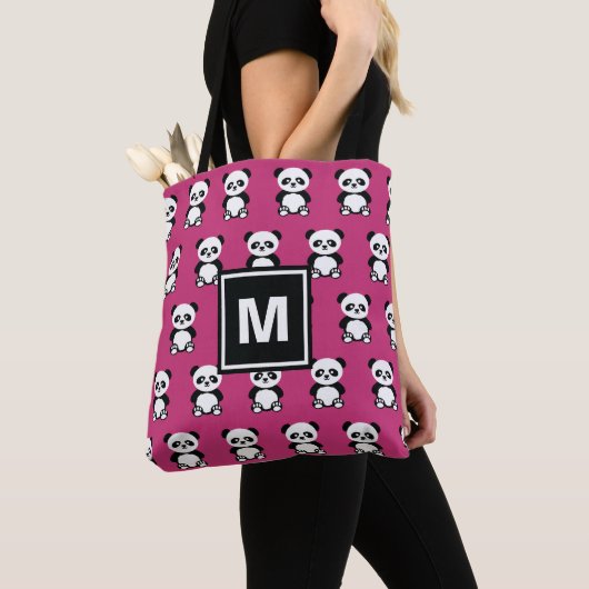 Monogrammed Panda Beer Animal Kawaii Pink Tote Bag (Dichtbij)