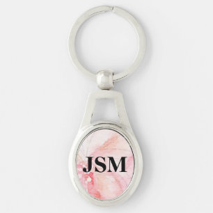 Monogrammed pastal roze Waterverf Sleutelhanger
