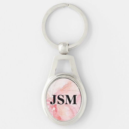 Monogrammed pastal roze Waterverf Sleutelhanger (Voorkant)