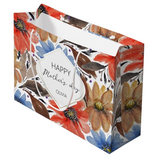 Monogrammed Pastel Blauw Sinaasappel Floral Waterv Groot Cadeauzakje (Voorkant Gekanteld)