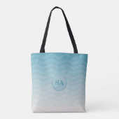 Monogrammed Pastel Blue Waves Ombre Tote Bag (Achterkant)