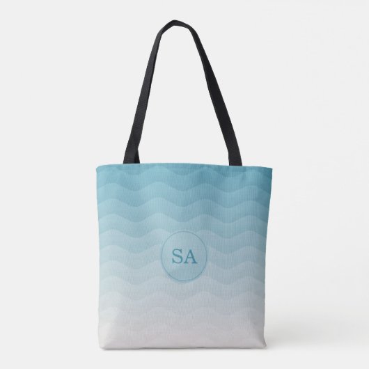 Monogrammed Pastel Blue Waves Ombre Tote Bag (Achterkant)