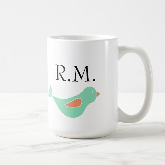 Monogrammed Pastel Green Bird Koffiemok (Rechts)
