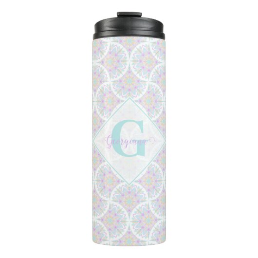 Monogrammed Pastel Rainbow Sundae Mandala Art Deco Thermosbeker (Voorkant)