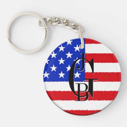 Monogrammed Patriotic American Flag Sleutelhanger (Voorkant)