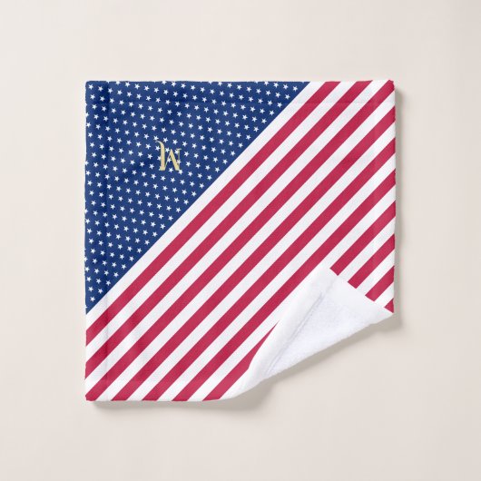 Monogrammed Patriottisch Rood Wit Blauw Sterren St Bad Handdoek (Wasdoekje)