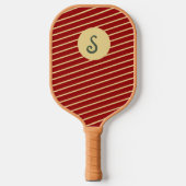 Monogrammed patroon van rode en goudstrepen pickleball paddle (Voorkant)