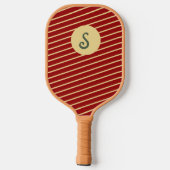 Monogrammed patroon van rode en goudstrepen pickleball paddle (Achterkant)