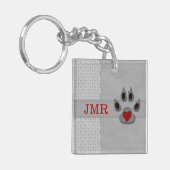 Monogrammed Paw Print en Red Heart Sleutelhanger (Voorkant Links)