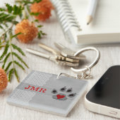 Monogrammed Paw Print en Red Heart Sleutelhanger (Voorkant Rechts)
