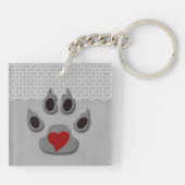 Monogrammed Paw Print en Red Heart Sleutelhanger (Achterkant)