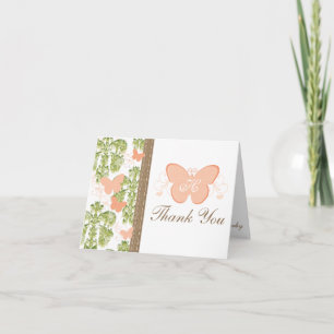 MONOGRAMMED PEACH BUTTERFLY WEDDING DANK JE KAART