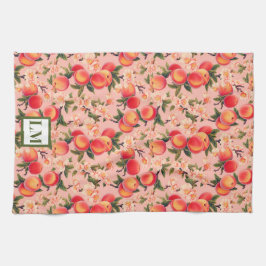 Monogrammed Peachy Waterverf Bliss, Perzik thema Theedoek