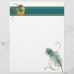 Monogrammed Peacock in Blauwgroen en goud