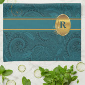 Monogrammed Peacock voor de Keuken Theedoek (Gevouwen)