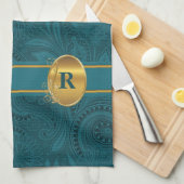 Monogrammed Peacock voor de Keuken Theedoek (Quarter Fold)