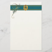 Monogrammed Peacock Wedding in Blauwgroen en goud Briefpapier (Voorkant)
