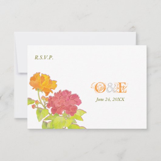 Monogrammed Peony Wedding RSVP Kaart (Voorkant)