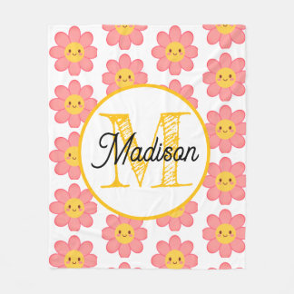 Monogrammed personalize flower fleece blanket deken