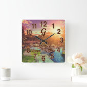 Monogrammed Personalized Clock, Rustic Wedding Vierkante Klok (Huis)