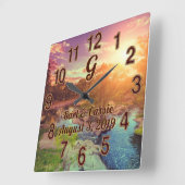 Monogrammed Personalized Clock, Rustic Wedding Vierkante Klok (Hoek)