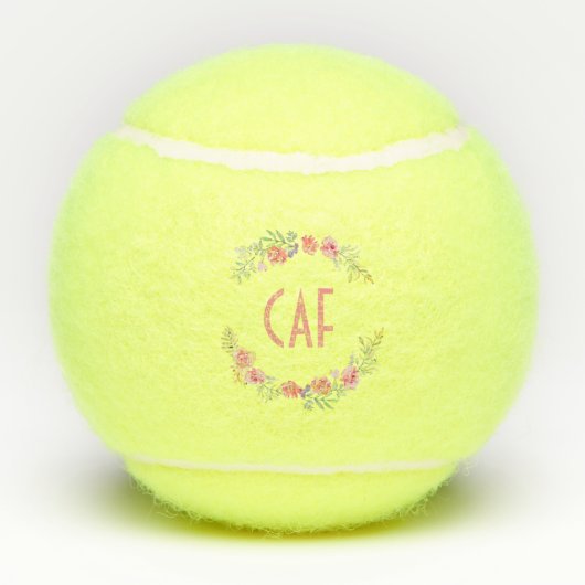Monogrammed Personalized Floral Wreath Tennisballen (Achterkant)