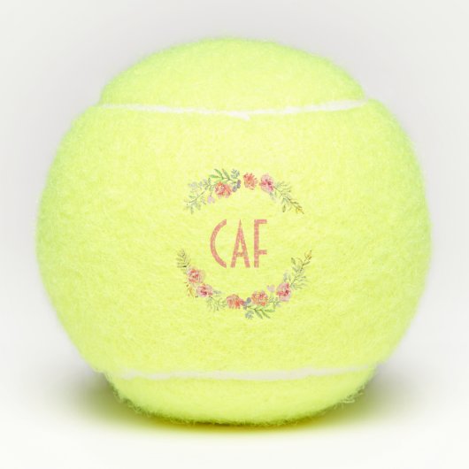 Monogrammed Personalized Floral Wreath Tennisballen (Voorkant)