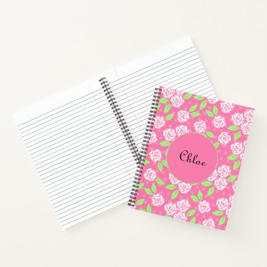 Monogrammed Personalized Shabby Chic Pink Floral Notitieboek (Binnen)