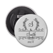 Monogrammed Persoonlijke Familienaam Button Flesopener (Voorkant)