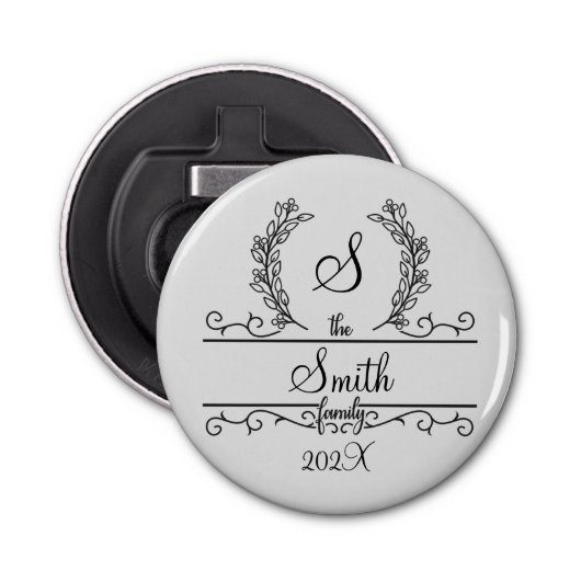 Monogrammed Persoonlijke Familienaam Button Flesopener (Voorkant)
