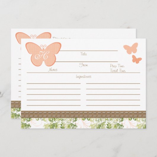Monogrammed Perterfly Recipe Kaart (Voorkant / Achterkant)