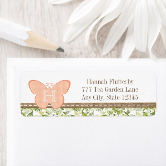 MONOGRAMMED PERZIK VLINDER RETOURADRES LABELS (Insitu)