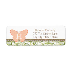 MONOGRAMMED PERZIK VLINDER RETOURADRES LABELS