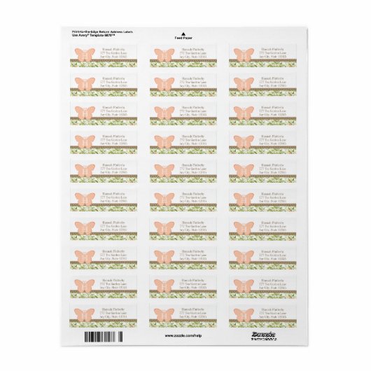 MONOGRAMMED PERZIK VLINDER RETOURADRES LABELS (Full Sheet)