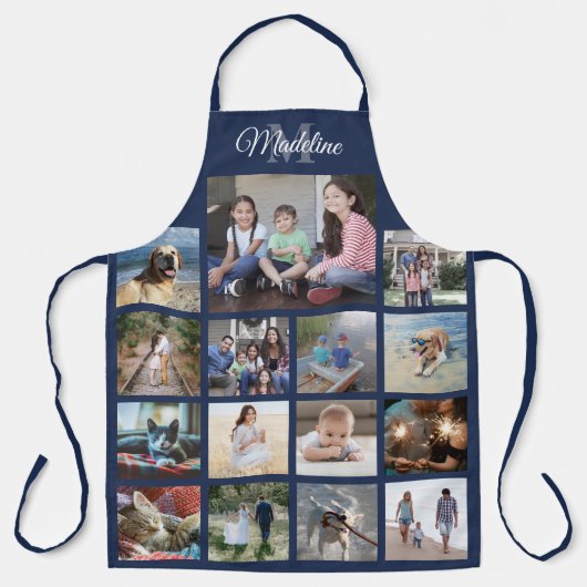 Monogrammed Photo Collage Grid Pattern Blue Schort (Voorkant)