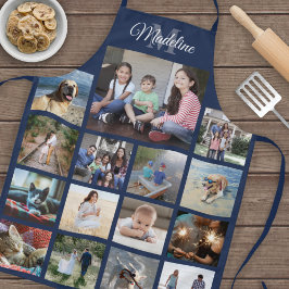 Monogrammed Photo Collage Grid Pattern Blue Schort