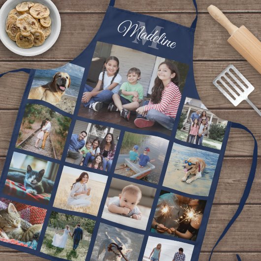 Monogrammed Photo Collage Grid Pattern Blue Schort