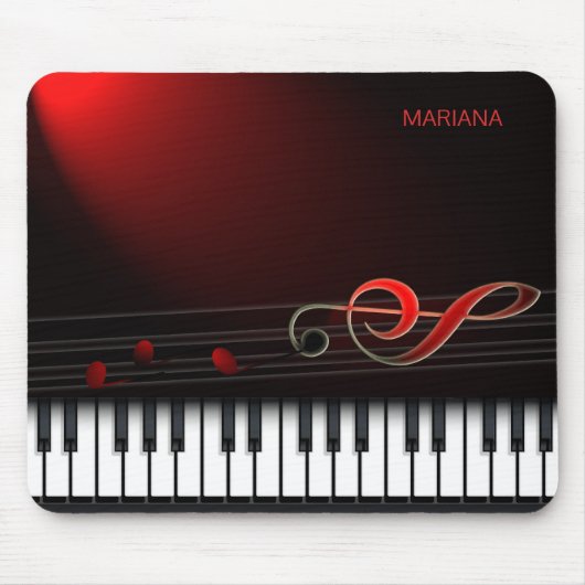 Monogrammed Piano en Red Clef Muismat (Voorkant)